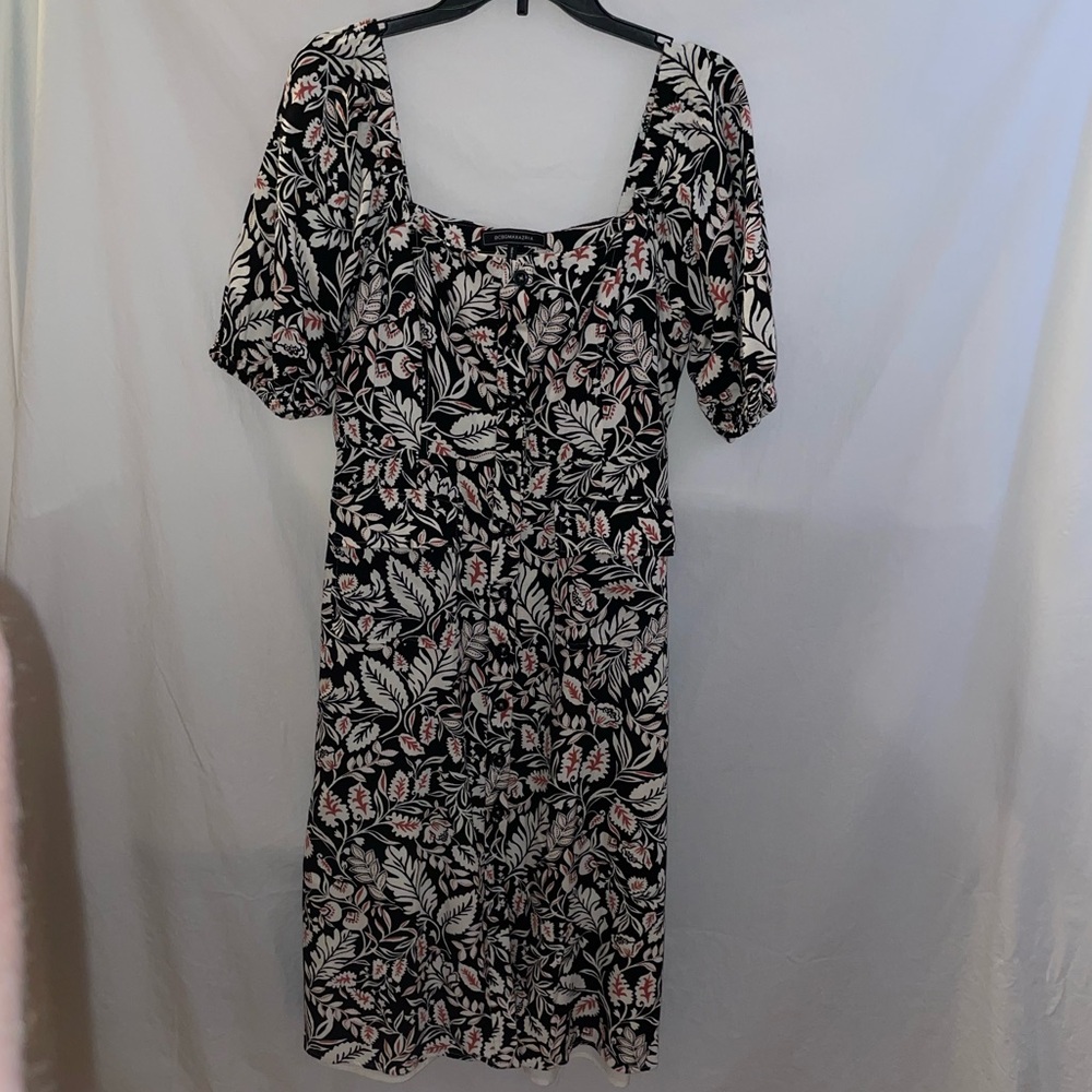BCBGMaxAzria Black and White Puff Sleeve Midi Sundress